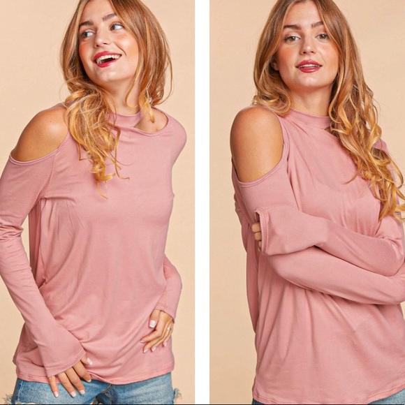 Tops - Pink Cold Shoulder Cut Out Long Sleeve Knit Top